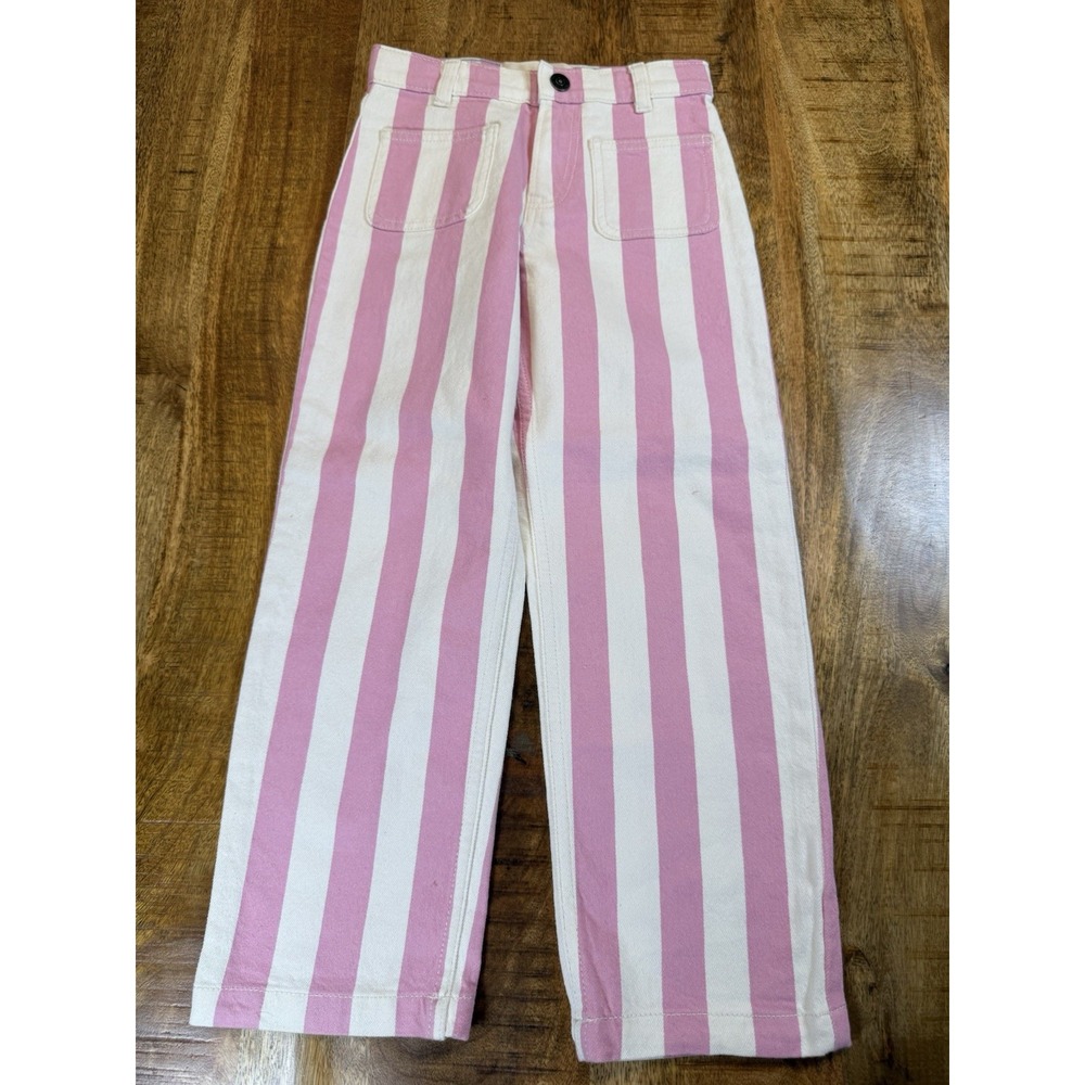Mini Boden Girls 6-7Y Patch Pocket Straight Jeans Pink Ivory Stripe NWOT